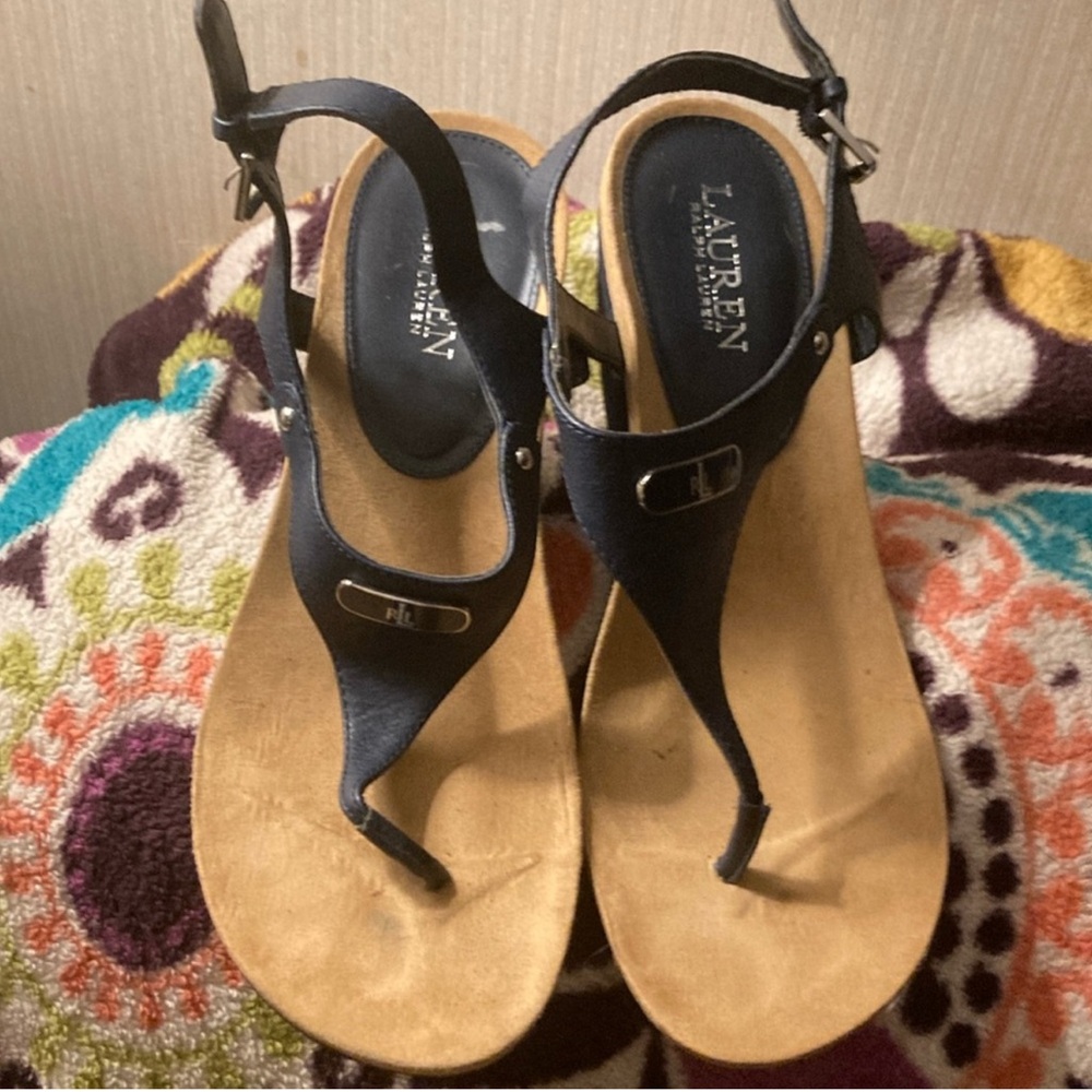 Ralph Lauren Navy and Tan Sandals